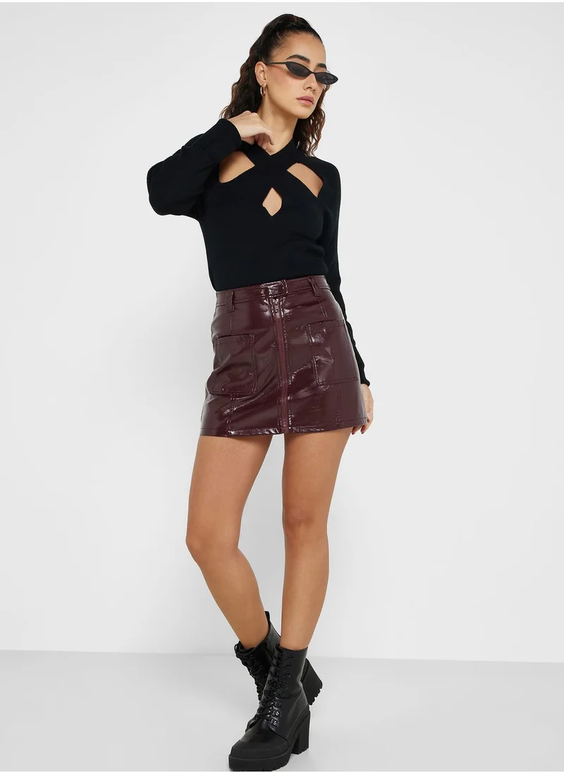 BRAVE SOUL Raglan Cross Front Cut Out Sweater
