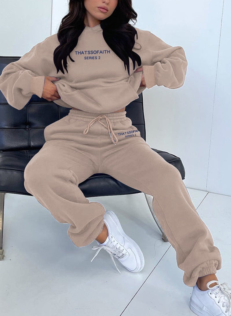 NIBEMINENT Letter Print Casual Two-piece Set, Drawstring Hooded Tops & Drawstring Jogger Pants Outfits, Women's Clothing  - Image 3