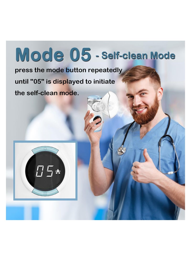 SYOSI Portable Nebulizer, with LED Interface Auto-Cleaning, Ultrasonic Mesh Nebulizer for Kids Adult Elderly, Ultra-Quiet Inhaler Compact Nebulizer, Machine for Breathing, Nebulizer for Travel Daily Use - Image 4