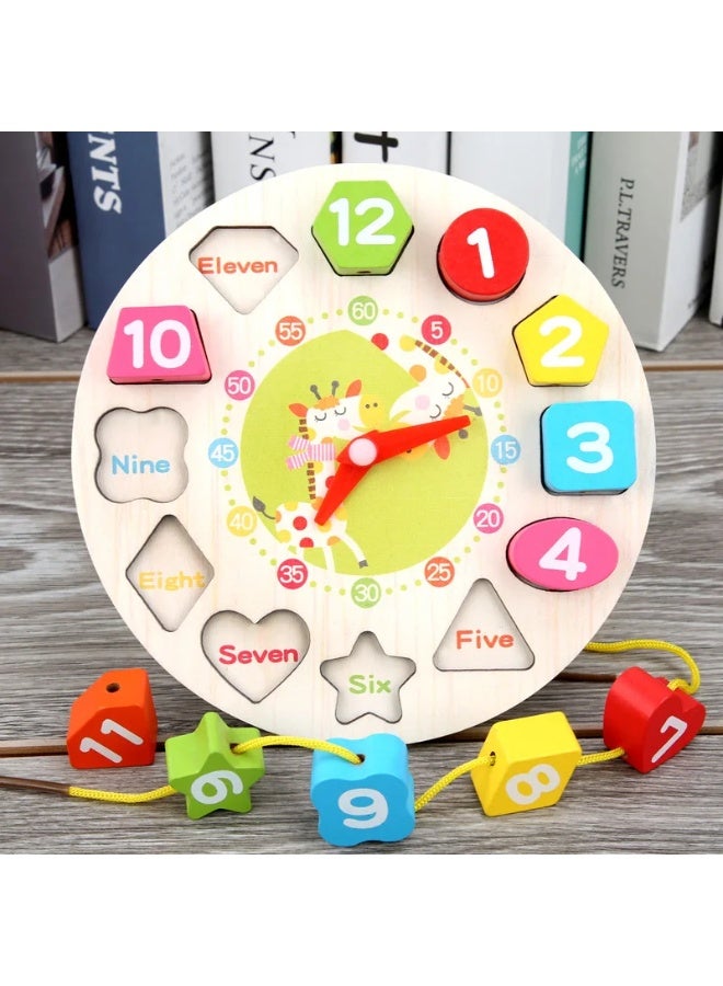 F.A.M.S Wooden Digital Clock Children's Alarm Clock Puzzle Early Education Beaded Building Block Toy - Image 2