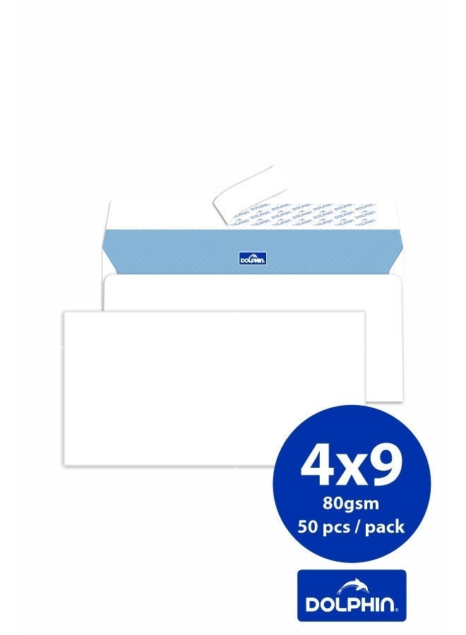 Dolphin White Pocket Envelopes 4.5 x 9 Inch 80 GSM Peel & Seal Closure, Pack of 50 white - Image 2