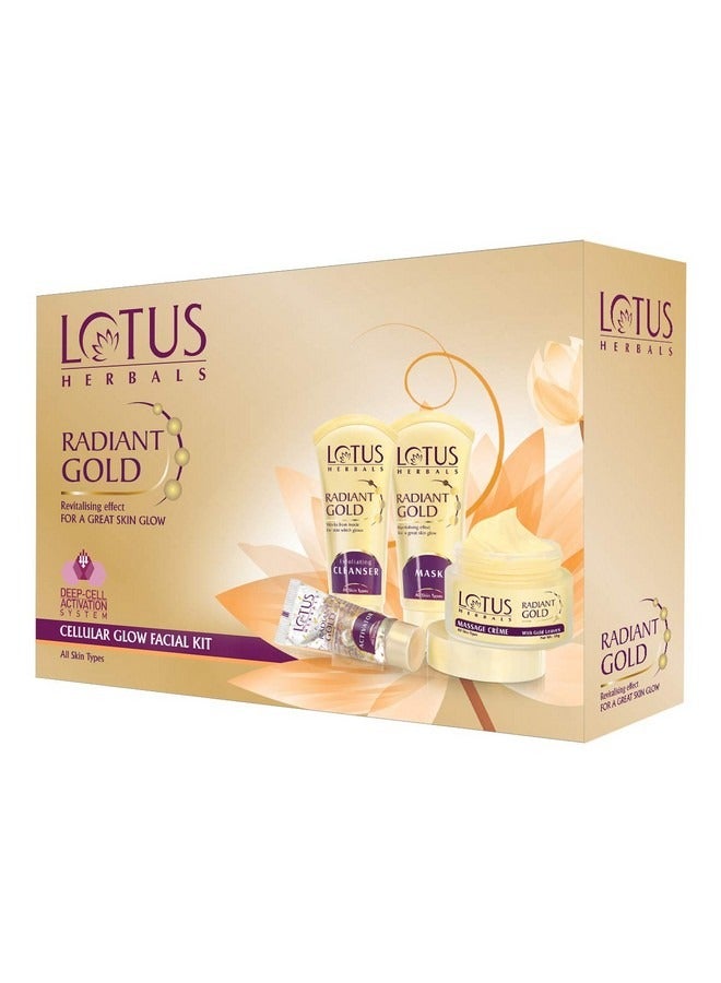 LOTUS HERBALS Radiant Gold Facial Kit for instant glow with 24K Pure Gold & Papaya 4 easy steps 170g Multi  - Image 1