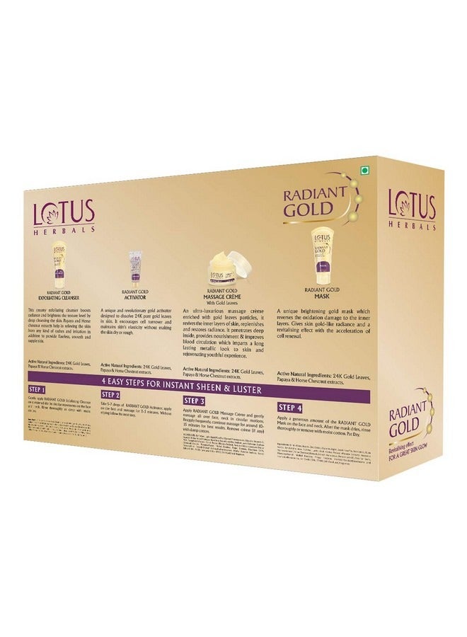 LOTUS HERBALS Radiant Gold Facial Kit for instant glow with 24K Pure Gold & Papaya 4 easy steps 170g Multi  - Image 2