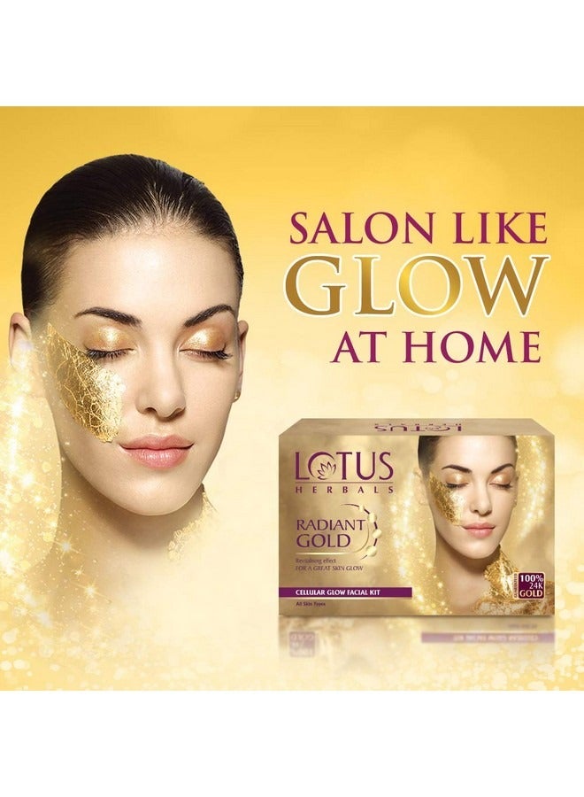 LOTUS HERBALS Radiant Gold Facial Kit for instant glow with 24K Pure Gold & Papaya 4 easy steps 170g Multi  - Image 4