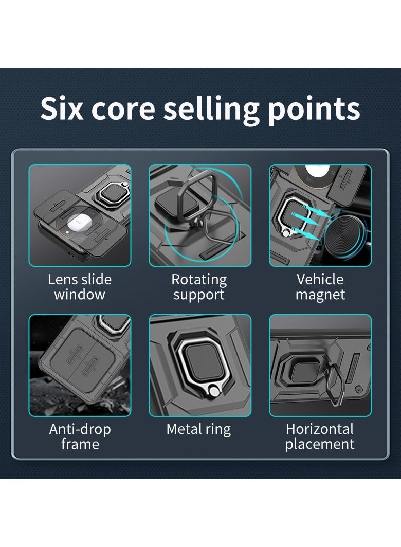 Honor X9c Smart 5G Case Cover with Slide Camera Cover Ring Holder, Luxury Armor Kickstand Shell Scratch-Resistant Shock-Absorbing Protector Accessories Kickstand Stand Magnetic Car Ring Holder Protection - Image 4