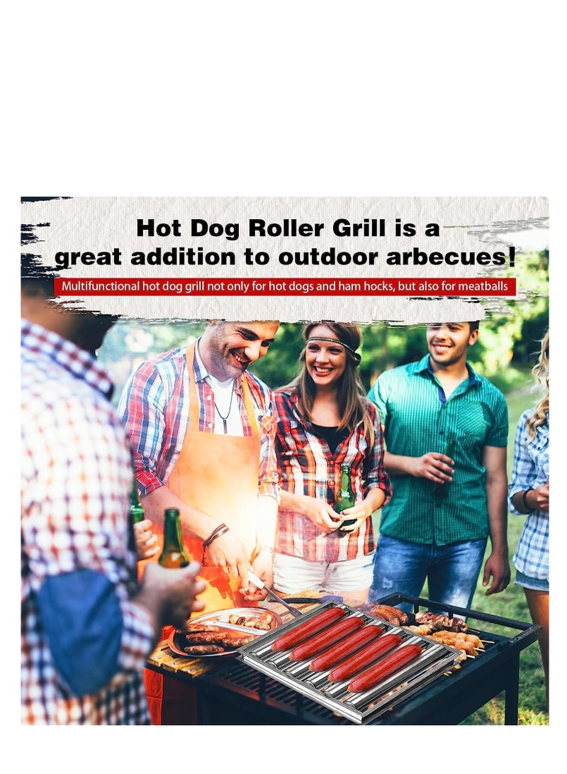 Excefore Barbecue Sausage Roller Grill, Hot Dog Roller, BBQ Hot Dog Griller Rack, Stainless Steel Hot Dog Roller Griller Rack, with Wood Handle Evenly Cooked for Hot Dog Sausages - Image 3