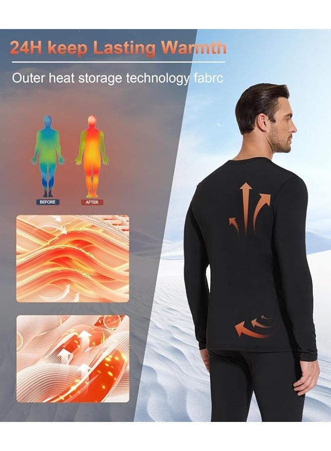 رات سو طقم ملابس داخلية حرارية للرجال، بيجامة حرارية بأكمام طويلة، طقم ملابس داخلية حرارية طويلة للتزلج والتدريب والمشي لمسافات طويلة والرياضات الخارجية - Image 4