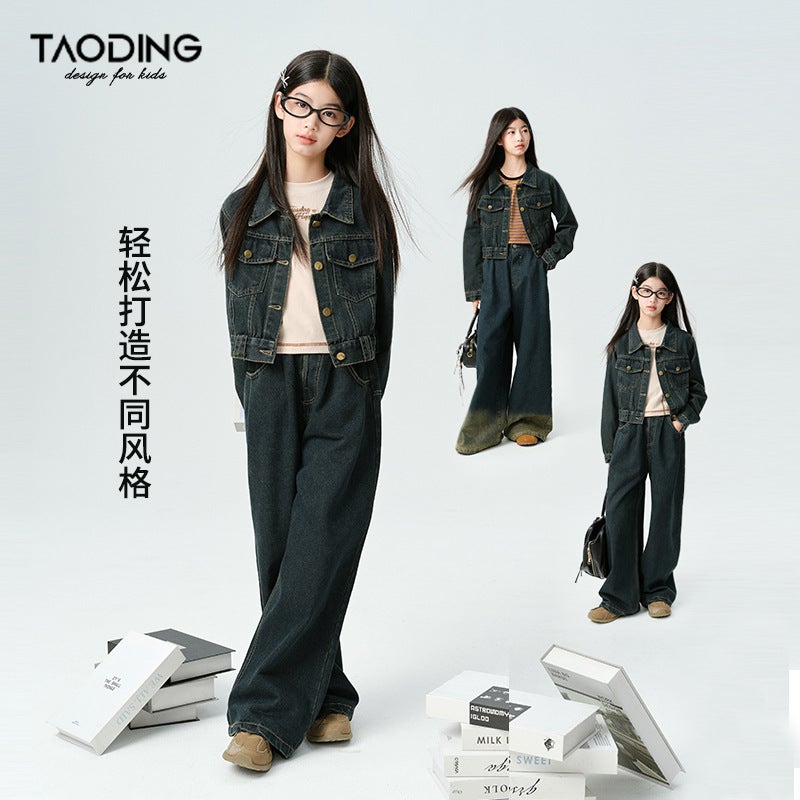 Amoy Nostalgic Tannin Vintage Washed Big Girl'S Denim Coat Casual Laps Jacket Small - Image 4
