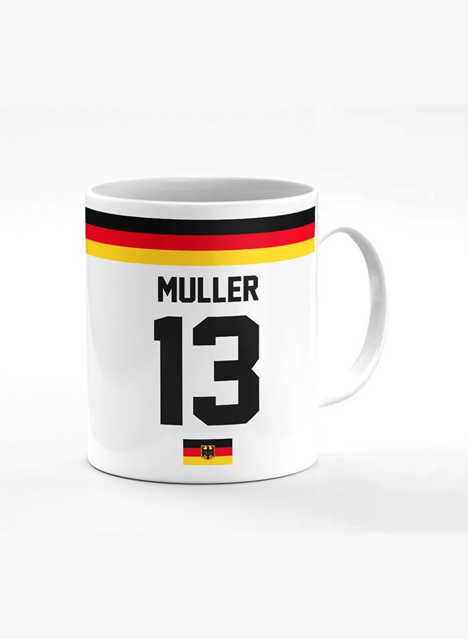 Stylizedd Designer Printed Coffee Mug with Heavy Duty Handle 11oz Ceramic Personalised Gift Mugs Cup [Microwave Safe & Dishwasher Proof] -Football Team - Germany Player Name - Muller - Image 1