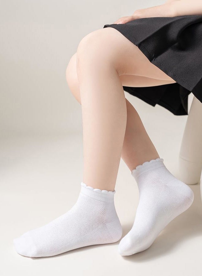 Funjoon Girls White Ruffle Socks School Uniform Kids Cotton Crew Cute Frilly Dress Socks 6 Pack, White, 9-12 years - Image 3