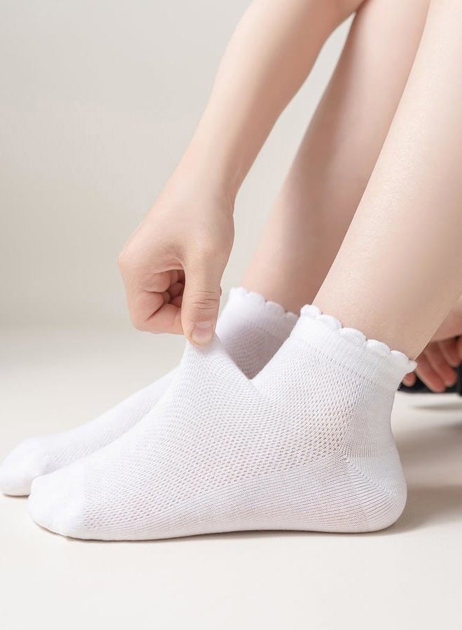 Funjoon Girls White Ruffle Socks School Uniform Kids Cotton Crew Cute Frilly Dress Socks 6 Pack, White, 9-12 years - Image 4