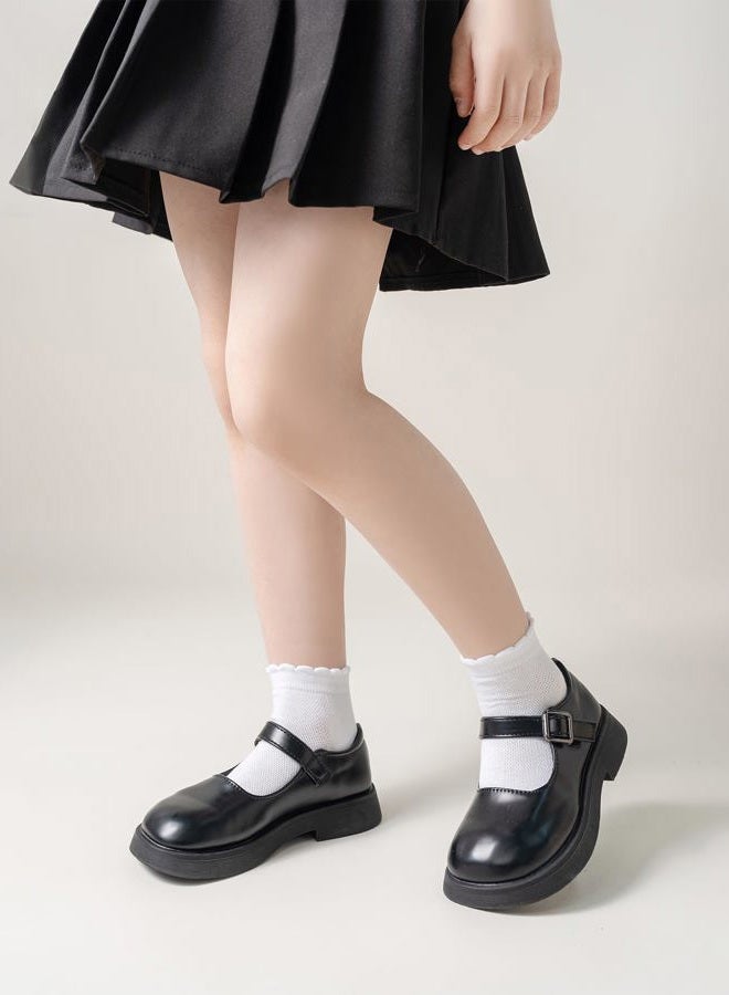 Funjoon Girls White Ruffle Socks School Uniform Kids Cotton Crew Cute Frilly Dress Socks 6 Pack, White, 9-12 years - Image 2