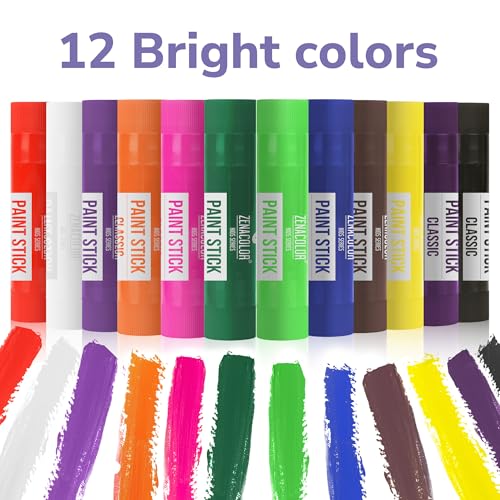 Zenacolor Tempera Paint Sticks - 12 Colors Kids Paints - Non-Toxic Washable Paint Sticks for Kids - Mess Free Quick Drying Art Supplies for Toddlers - Image 2