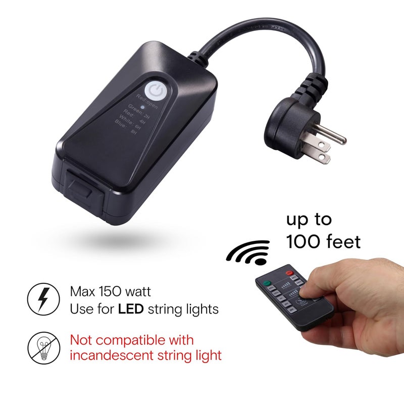 brightech Smart Dimmer Plug for LED Outdoor String Lights, Comes with Remote Control, Works Up to Max Power 150W, Waterproof Commercial Grade Dimmer for Dimmable String Lights - Image 2