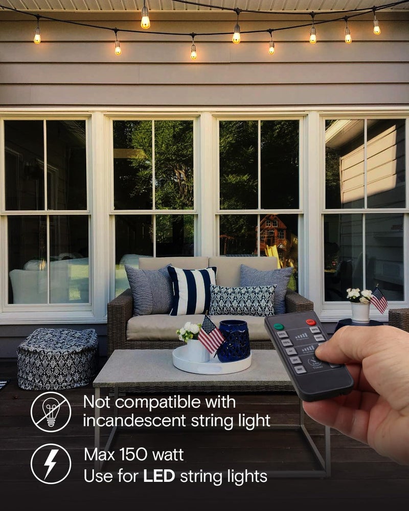 brightech Smart Dimmer Plug for LED Outdoor String Lights, Comes with Remote Control, Works Up to Max Power 150W, Waterproof Commercial Grade Dimmer for Dimmable String Lights - Image 4