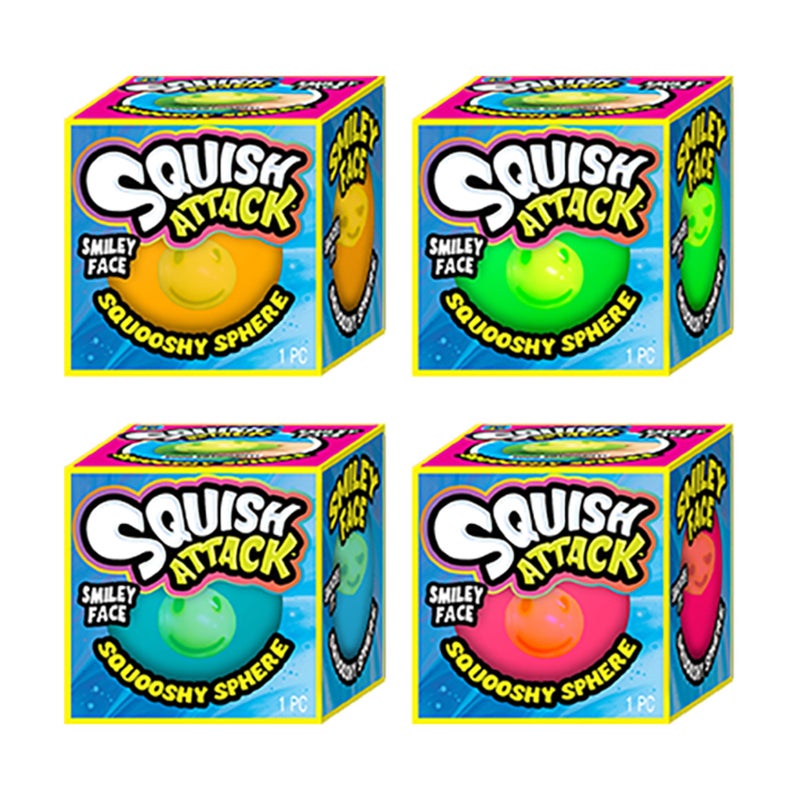 JA-RU Squish Attack Ball (1 Unit Assorted) Squooshy Sphere with 6 Different Smiley Faces. Fidget Squishy Toy for Kids, Teen, & Adult. Soft Stress Therapy, Squish and Stretch Party Favor. 5606-1 - Image 1