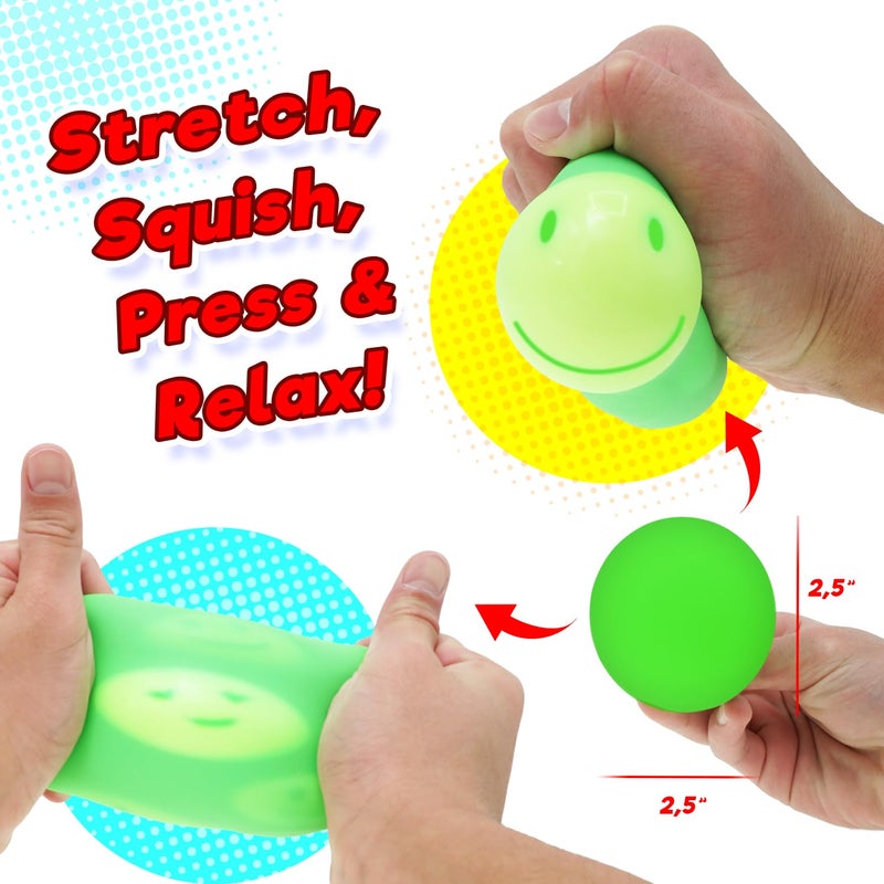 JA-RU Squish Attack Ball (1 Unit Assorted) Squooshy Sphere with 6 Different Smiley Faces. Fidget Squishy Toy for Kids, Teen, & Adult. Soft Stress Therapy, Squish and Stretch Party Favor. 5606-1 - Image 4