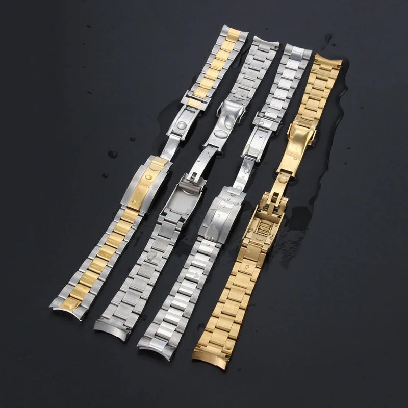 Bluejw Luxury RLX Curved End Replacement Metal Watch Bracelet for 20mm 21mm Gold Solid Stainless Steel Adjustable Watch Strap - Image 4