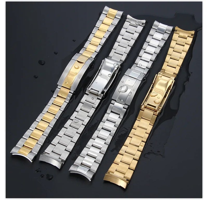 Bluejw Luxury RLX Curved End Replacement Metal Watch Bracelet for 20mm 21mm Gold Solid Stainless Steel Adjustable Watch Strap - Image 3