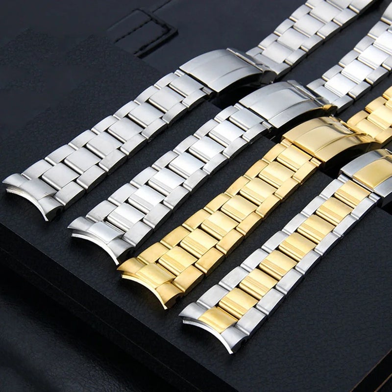 Bluejw Luxury RLX Curved End Replacement Metal Watch Bracelet for 20mm 21mm Gold Solid Stainless Steel Adjustable Watch Strap - Image 5