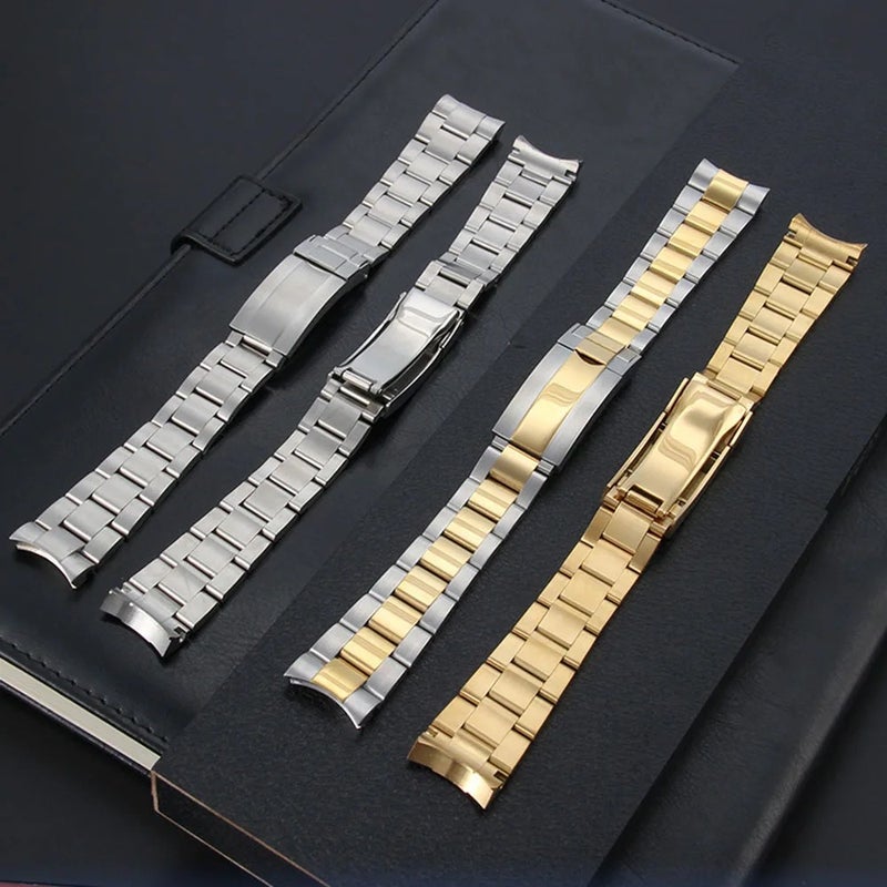 Bluejw Luxury RLX Curved End Replacement Metal Watch Bracelet for 20mm 21mm Gold Solid Stainless Steel Adjustable Watch Strap - Image 2