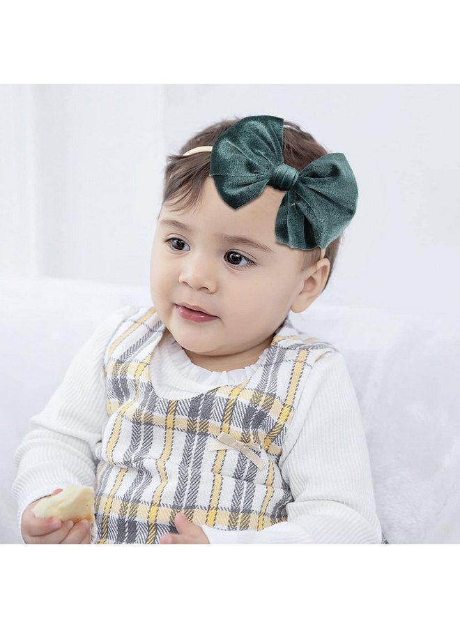 Cinaci 16 Pack Super Stretchy Thin Slim Nylon Headbands with Big Velvet Solid Knot Bow Hair Bands Accessories for Baby Girls Newborns Infants Toddlers Kids - Image 2