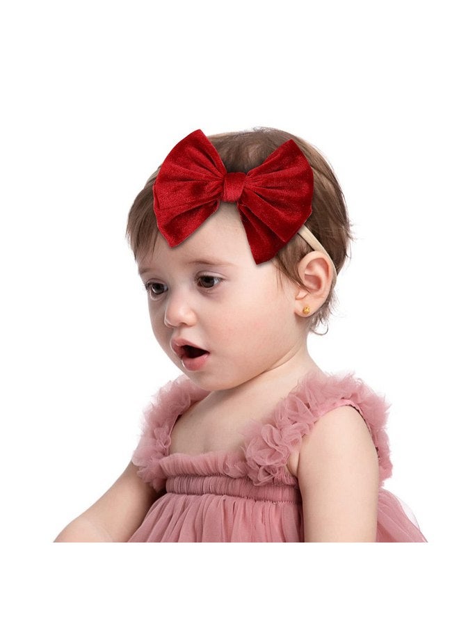 Cinaci 16 Pack Super Stretchy Thin Slim Nylon Headbands with Big Velvet Solid Knot Bow Hair Bands Accessories for Baby Girls Newborns Infants Toddlers Kids - Image 4