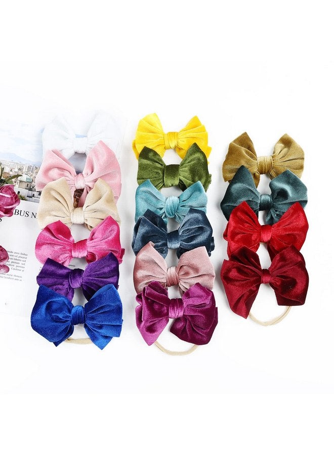 Cinaci 16 Pack Super Stretchy Thin Slim Nylon Headbands with Big Velvet Solid Knot Bow Hair Bands Accessories for Baby Girls Newborns Infants Toddlers Kids - Image 5