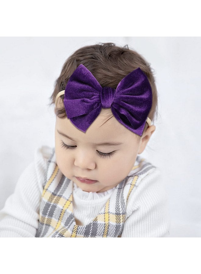 Cinaci 16 Pack Super Stretchy Thin Slim Nylon Headbands with Big Velvet Solid Knot Bow Hair Bands Accessories for Baby Girls Newborns Infants Toddlers Kids - Image 3