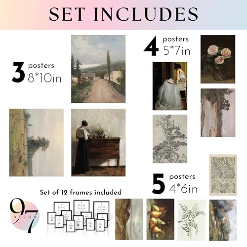 97 Decor Vintage FRAMED Wall Art Framed Vintage Wall Art Prints Vintage Posters For Room Aesthetic Landscape Prints For Wall Decor Moody Gallery Pictures Botanical Paintings For Home Bedroom BLACK FRAME - Image 3
