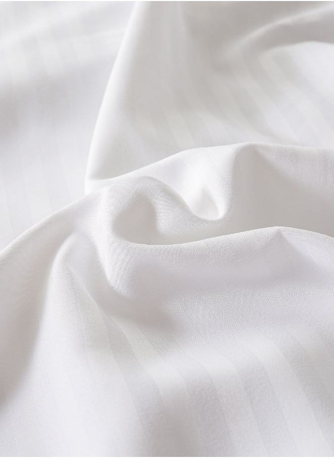 LUNA Home Premium Single size 4-piece bed linen, Satin striped, White color.  - Image 4