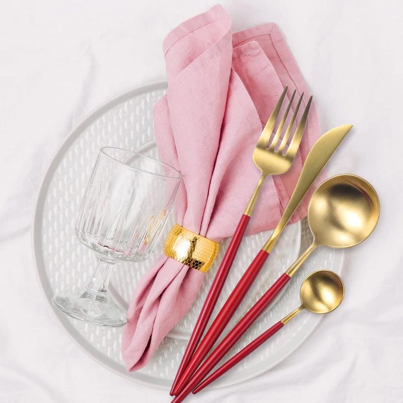 Kolorful 4 Piece Premium Golden Plated 304 Stainless Steel Steak Knife Fork Spoon Teaspoons Mirror Finish Flatware Tableware Dinnerware Cutlery Set Red - Image 3