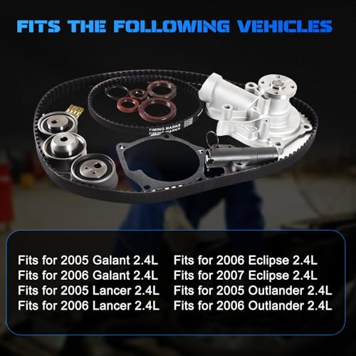 YOMALL MR994968 Timing Belt Kit with Water Pump Fits for 2006-2007 Eclipse 2.4L, for 2005-2006 Galant/Lancer/Outlander 2.4L Replacement OE MR984778, MR984375, MN137247, MD352473, 1300A066, TCKWP332 - Image 2