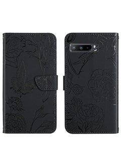 HuHa Case Cover For Asus ROG Phone 3 ZS661KS Skin Feel Butterfly Peony Embossed Leather Phone Case Black 