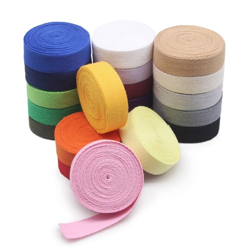 SEMINI 3/4'' Wide 21 Mixed Color 42 Yards Twill Cotton Ribbon Herringbone Bias Tape Natural Webbing Tape for Sewing Binding Gift Wrapping DIY Crafts Sewing Home Decoration (3/4inch(2cm)) - Image 1