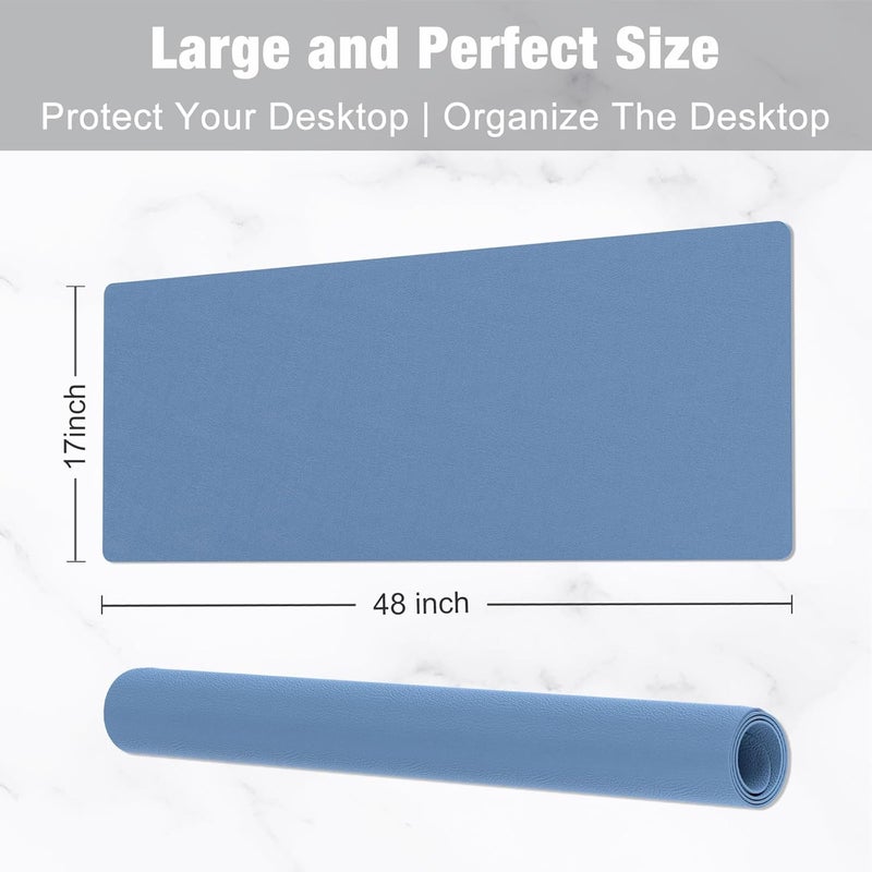 Hsurbtra Desk Pad, 48" x 17" PU Leather Desk Mat, XXXL Extended Mouse Pad, Waterproof Desk Blotter Protector, Ultra Thin Large Laptop Keyboard Mat, Non-Slip Desk Writing Pad for Office Home, Dark Blue - Image 3