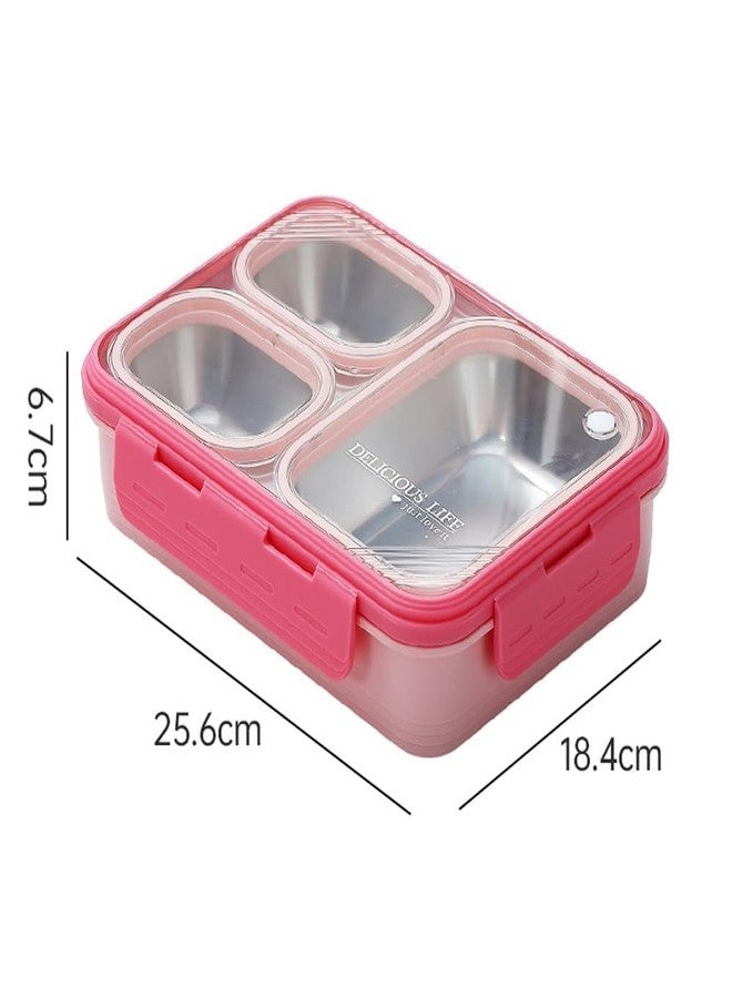 Darkpyro 3 Lunch Box Comes with 3 Detachable Inner Steel Compartments| BPA-Free Lunch Box for Fresh Meals On-The-Go Ideal for School, Office, and Travel- Pink 600ml - Image 5