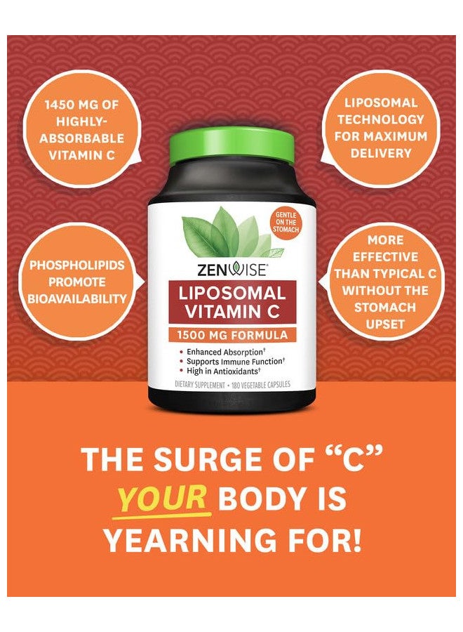 Zenwise Health Zenwise Vitamin C Liposomal Ascorbic Acid 1000 MG of Organic Highly Bio Available Vitamin C for Immune Health, Natural Energy Boost, and Skin Care Support - 3 Month Supply - 180 Capsules - Image 3