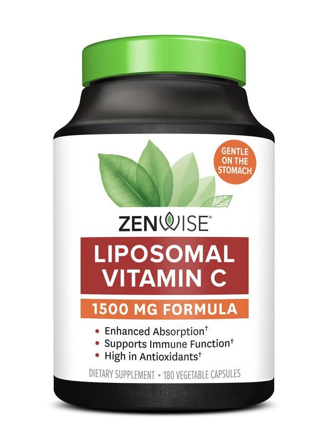 Zenwise Health Zenwise Vitamin C Liposomal Ascorbic Acid 1000 MG of Organic Highly Bio Available Vitamin C for Immune Health, Natural Energy Boost, and Skin Care Support - 3 Month Supply - 180 Capsules - Image 1
