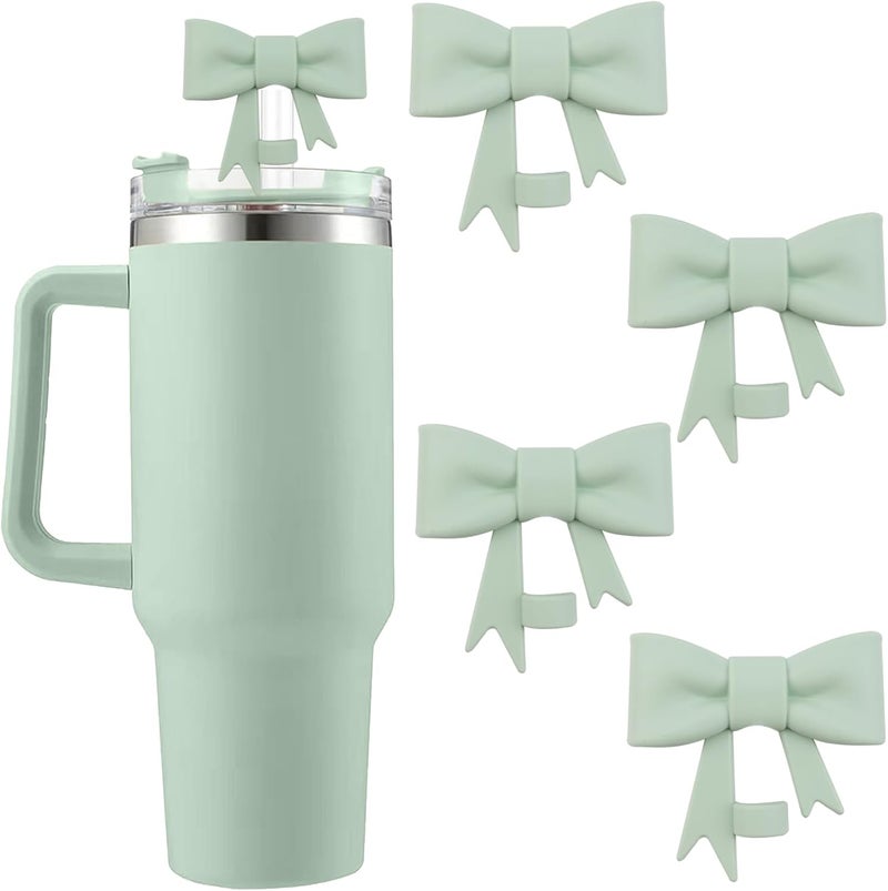 Hpebl 4Pcs Silicone Straw Toppers Covers for Stanley Cups 40/30oz 10mm(0.4in) Dust-Proof Bow Straw Covers Toppers Suitbale for Stanley Cup Accessories Reusable Straws Caps (Light Green) - Image 1