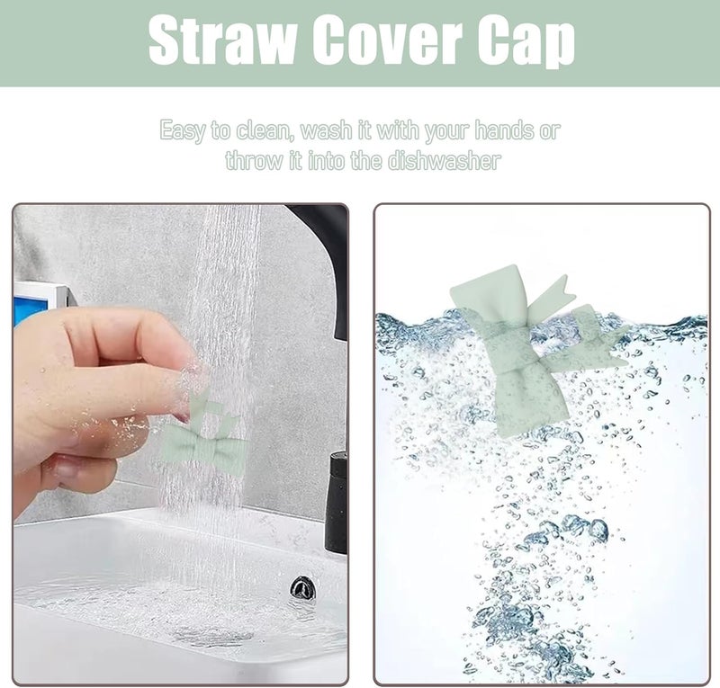 Hpebl 4Pcs Silicone Straw Toppers Covers for Stanley Cups 40/30oz 10mm(0.4in) Dust-Proof Bow Straw Covers Toppers Suitbale for Stanley Cup Accessories Reusable Straws Caps (Light Green) - Image 3