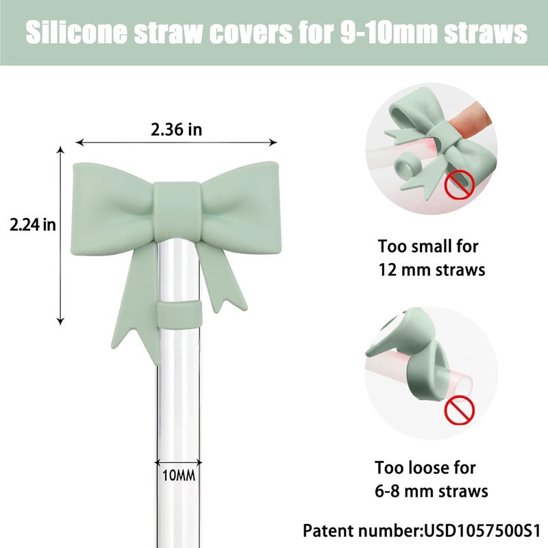 Hpebl 4Pcs Silicone Straw Toppers Covers for Stanley Cups 40/30oz 10mm(0.4in) Dust-Proof Bow Straw Covers Toppers Suitbale for Stanley Cup Accessories Reusable Straws Caps (Light Green) - Image 2