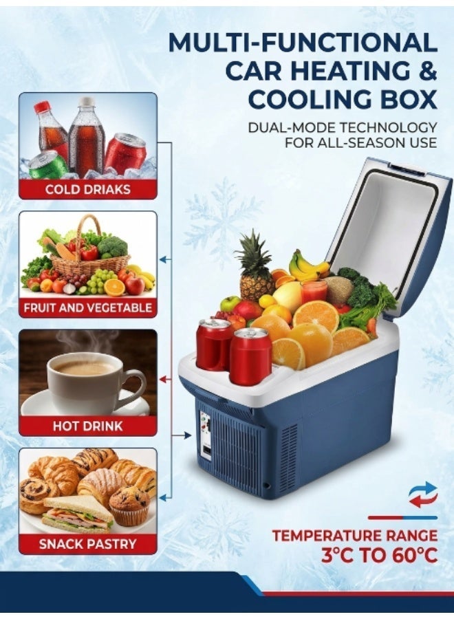 CRONY 8L Car Refrigerator. Low-noise compact refrigerator. Portable mini-fridge. Temperature range 3°C to 60°C. Features removable shelves, self-locking door, and cup holder. AC/DC dual power supply. Suitable for car/home/outdoor/dining. - Image 2