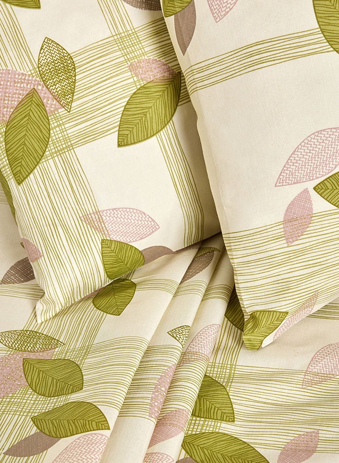 KRUDE 4-Piece King Comforter Set Spring Leaf Green- 144TC Poly Cotton Printed Design, Set Includes: 1pc Comforter 240 x 260cm , 1pc Bed Sheet 240 x 260cm ,and 2pc Pillowcase 50x75cm  - Image 4