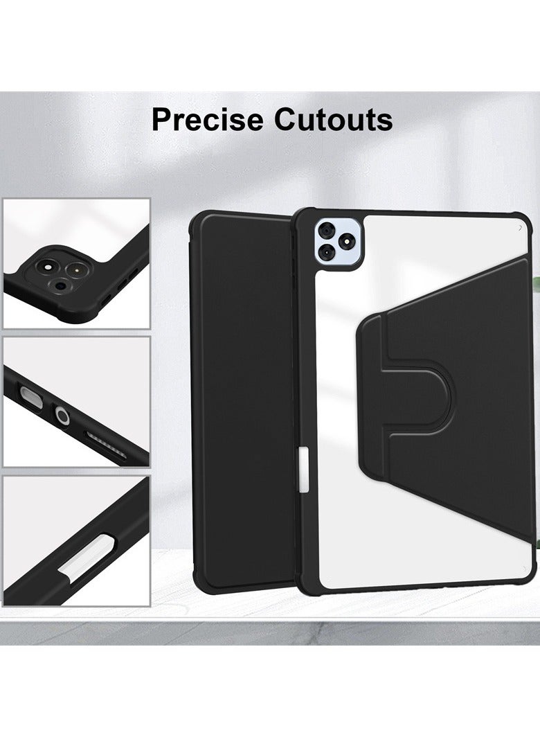 عام حافظة جلدية للوح TECNO itel VistaTab 30 مقاس 11 بوصة - مزودة بوظيفة التشغيل/الإيقاف التلقائي، حامل دوّار 360°، غطاء خلفي شفاف من الأكريليك مع حافظة قلم مدمجة - Image 4