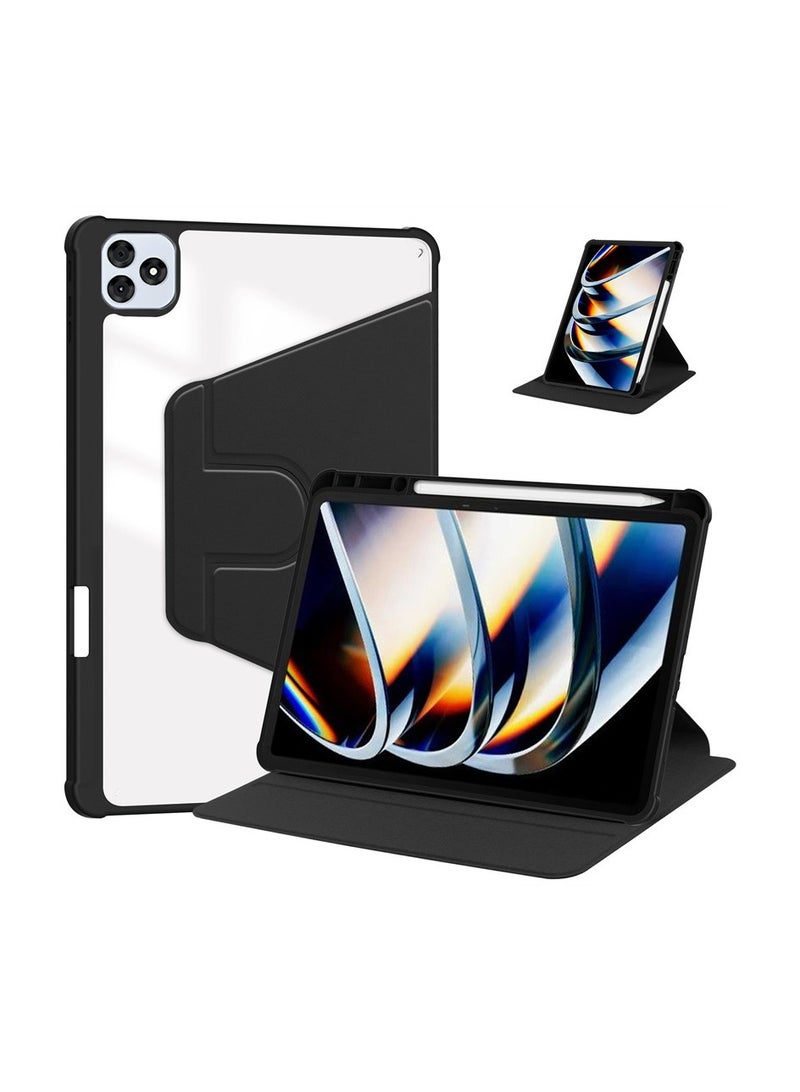 عام حافظة جلدية للوح TECNO itel VistaTab 30 مقاس 11 بوصة - مزودة بوظيفة التشغيل/الإيقاف التلقائي، حامل دوّار 360°، غطاء خلفي شفاف من الأكريليك مع حافظة قلم مدمجة - Image 1