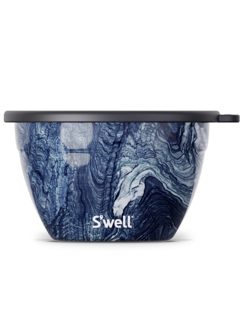 S'well Swell Stainless Steel Salad Bowl Kit  64oz Azurite  Comes with 2oz Condiment Container and Removable Tray for Organization  LeakProof Easy to Clean Dishwasher Safe 