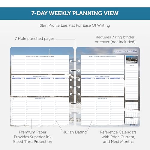 Planner Pad 7 Hole Loose Leaf January-December 2026/ Calendar Year 6 3/4" x 8 1/2" Medium 3-Tier Funnel Down 12 Month Organizer, Seasonal Color Ink - Image 4