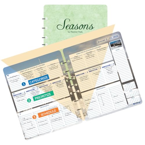 Planner Pad 7 Hole Loose Leaf January-December 2026/ Calendar Year 6 3/4" x 8 1/2" Medium 3-Tier Funnel Down 12 Month Organizer, Seasonal Color Ink - Image 1