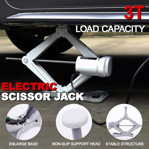 Trihelper Electric Car Jack Kit 12V Trailer Floor Jack Stands Set 3 Ton Vehicle Scissor Car Lift for Tire Change and Road Emergency with Impact Wrench - Image 4